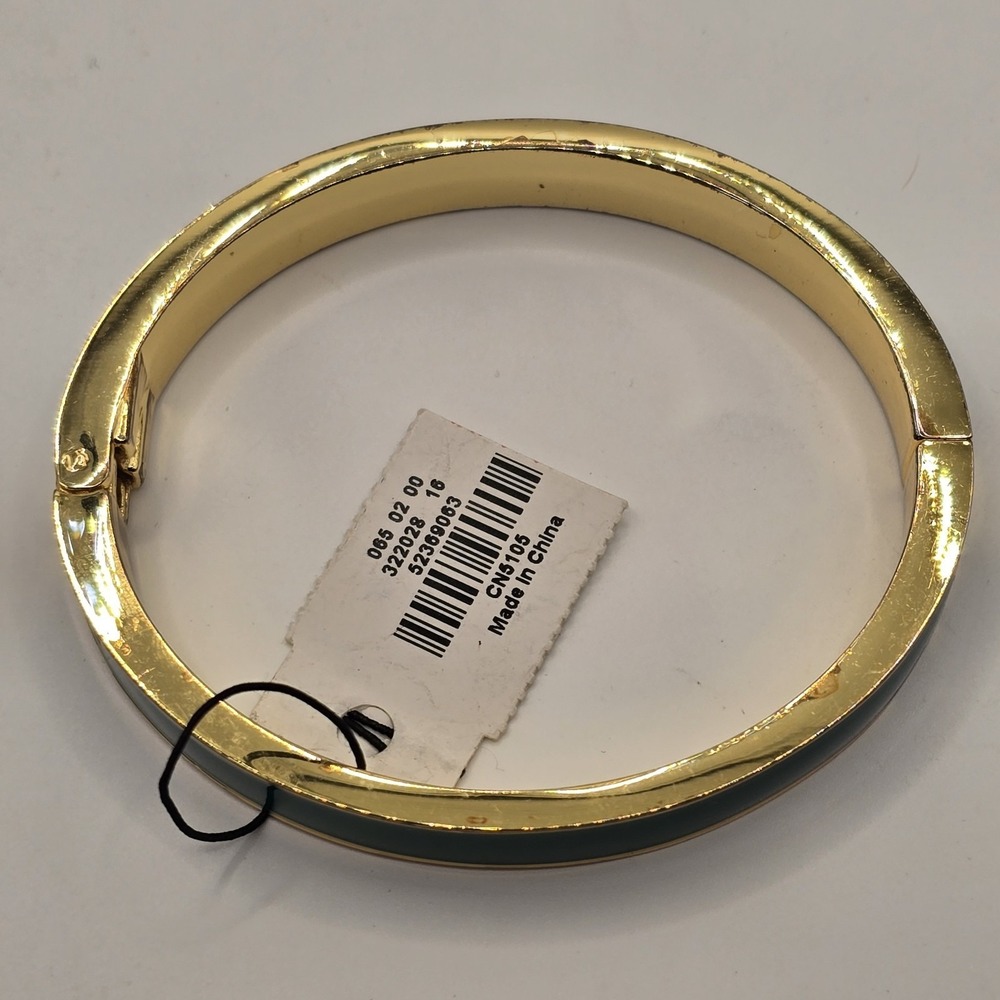 Talbots Green Enamel Hinged Bangle Bracelet Gold Tone Clamp Signed - Picture 6 of 15